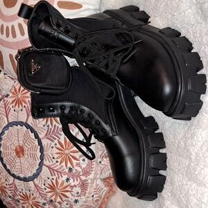 PRADA - Black Monolith Combat Boots With Zipper Pouch EXCELLENT COND.
